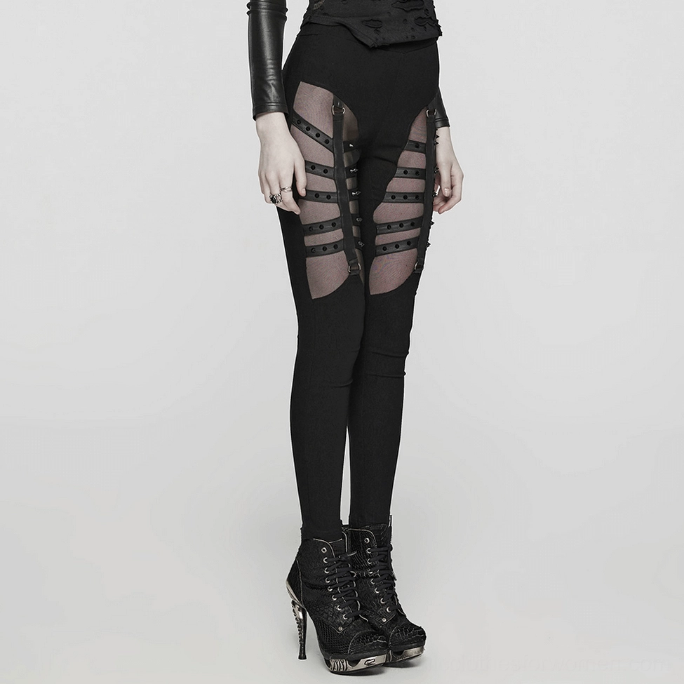 Gothic mesh studded leggings elastic quality and recovery demonstration