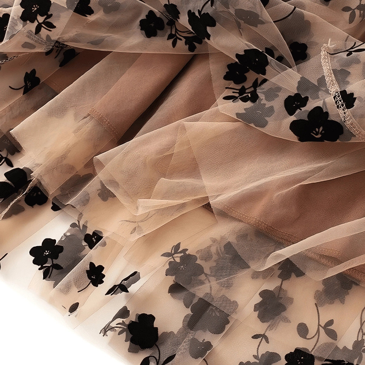 Gothic mesh midi skirt color options display, black blue beige variants, dark fashion variety showcase
