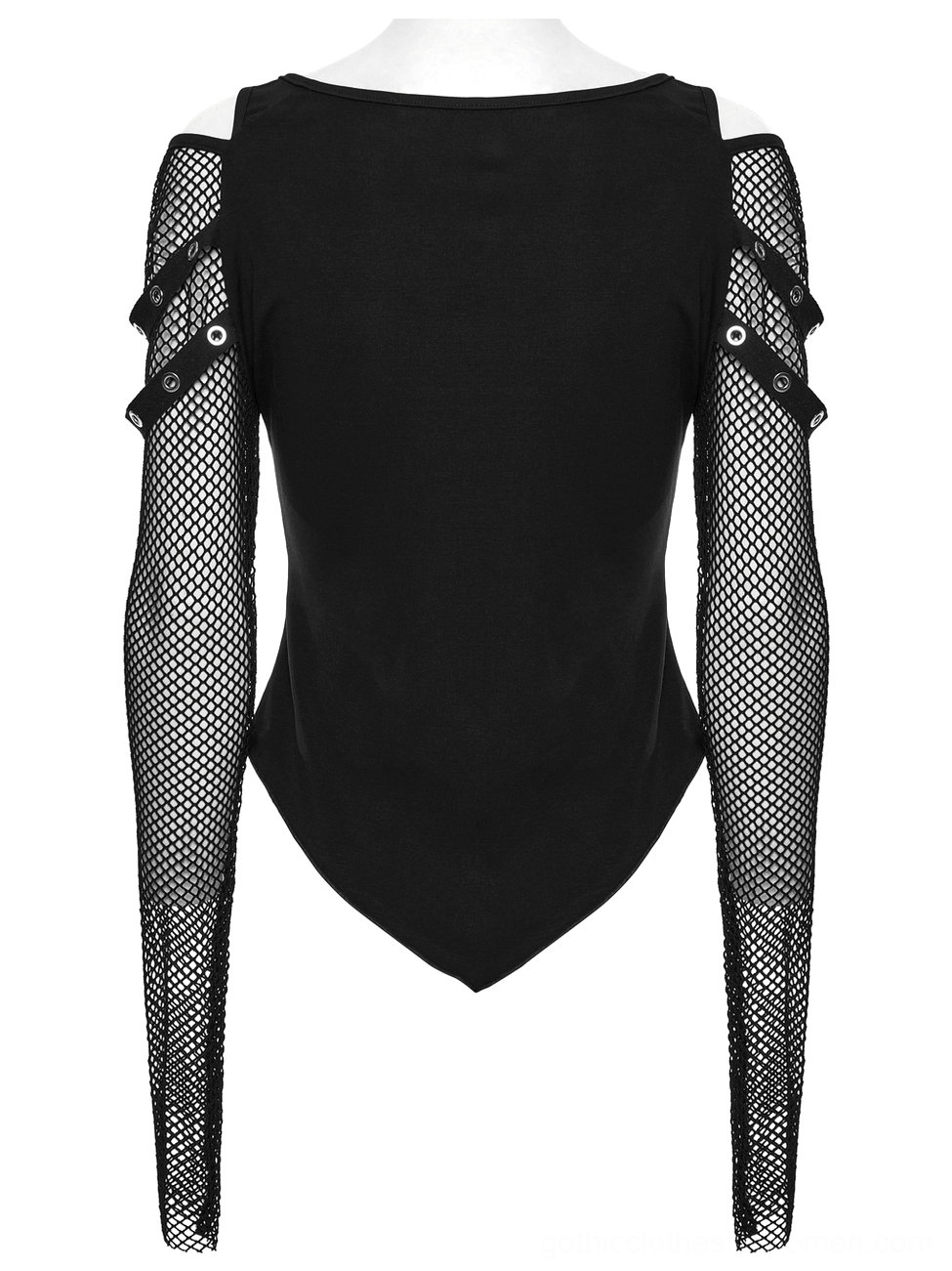 Black gothic mesh top rear view back panel solid construction
