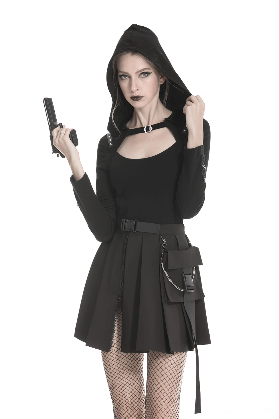Gothic mini skirt chain pocket and utility design showcasing punk rock aesthetic elements