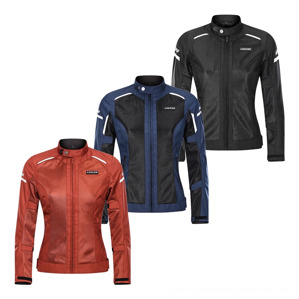 Women's gothic motorcycle jacket size and fit details, showing tailored silhouette and construction