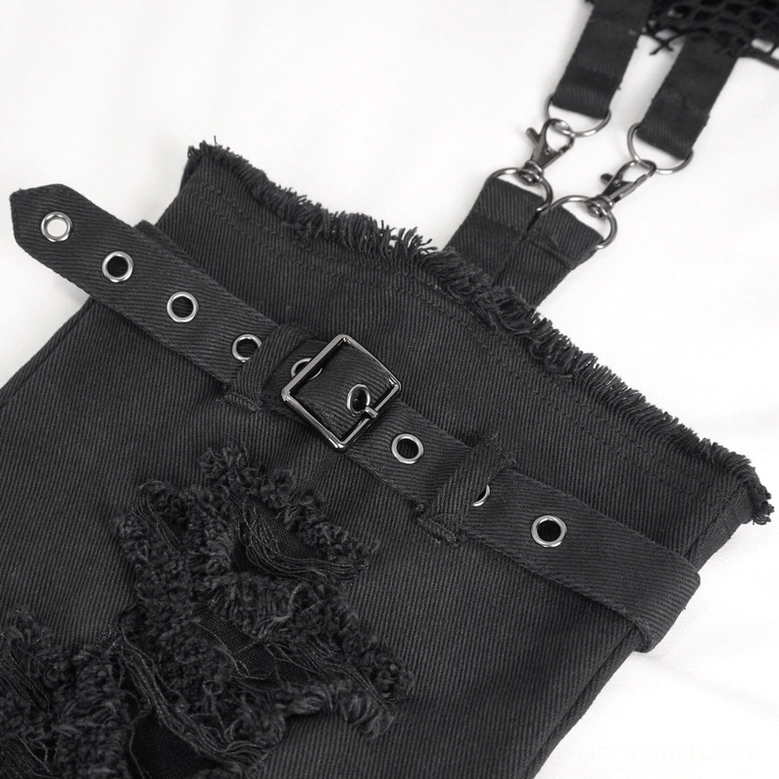 Detachable gothic pants adjustable strap system - grommet belt with metal buckle hardware