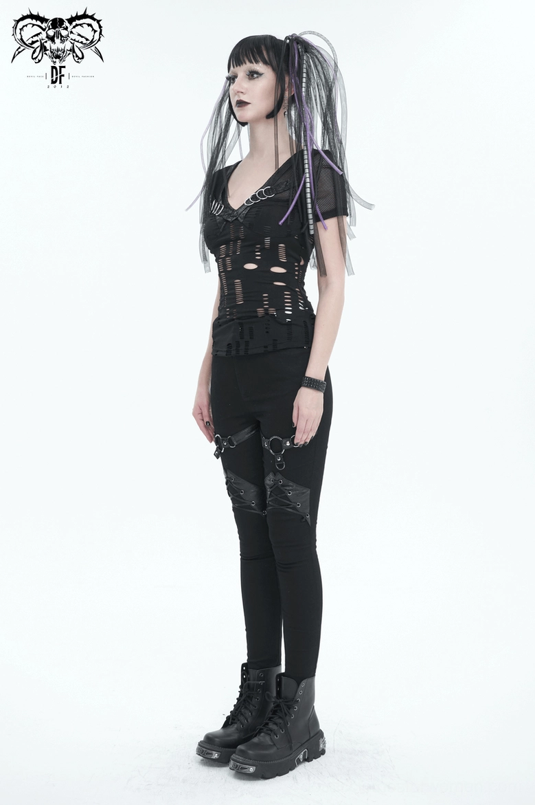 Black gothic trousers product view showing construction quality and punk aesthetic details combined