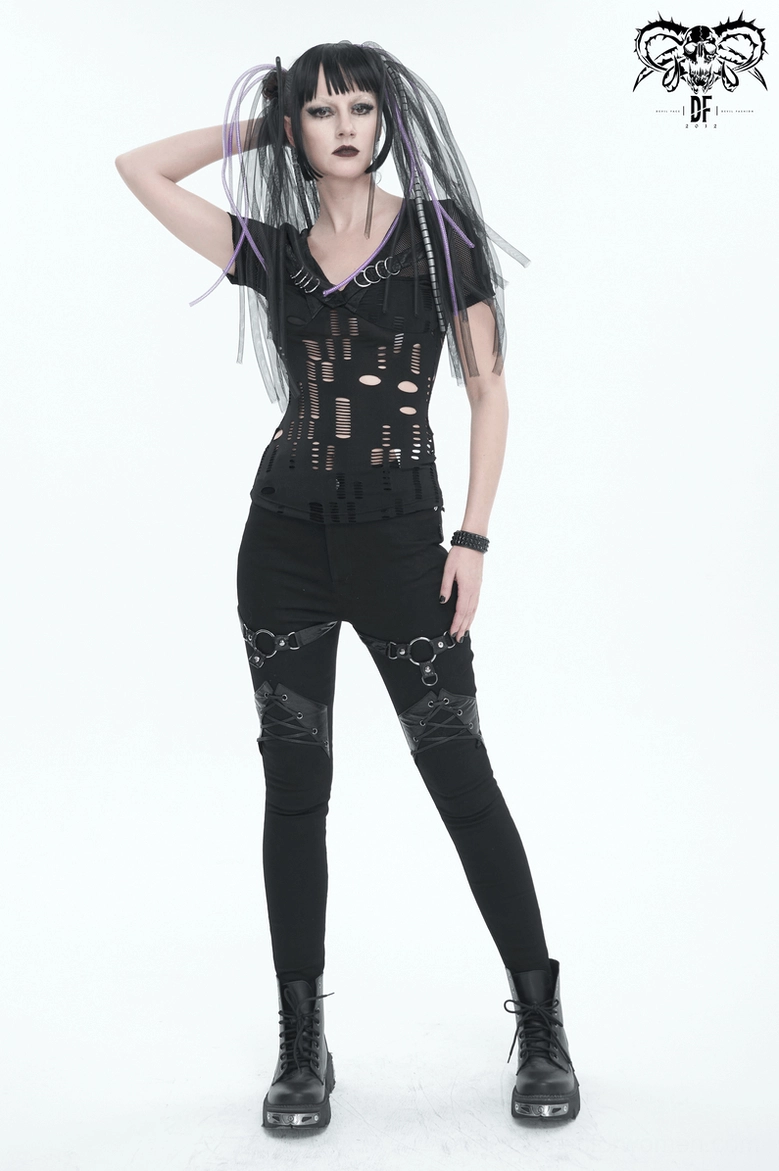 Black gothic pants garment flat lay showing proportions, slim-fit silhouette and overall structure