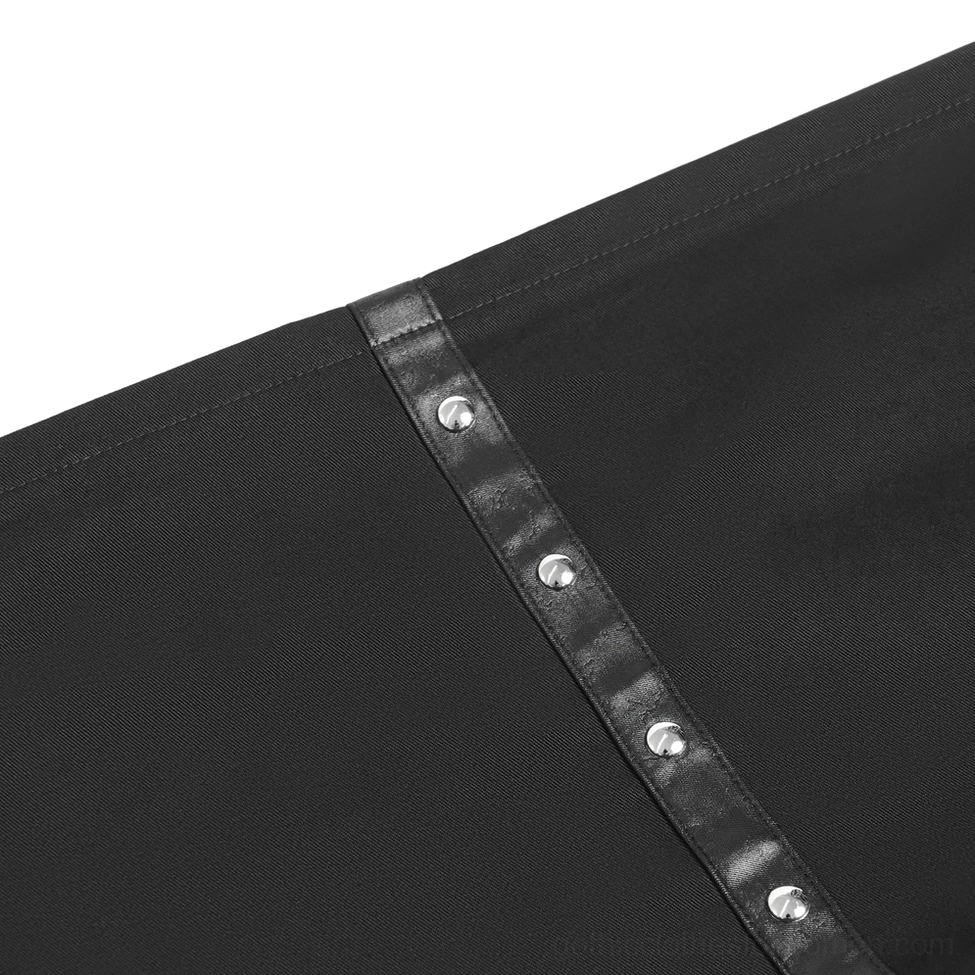 Pentagram gothic maxi skirt waistline detail featuring adjustable faux leather tie and metal hardware