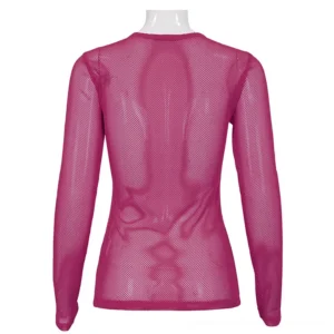 Rose pink transparent mesh long sleeve top back view seamless fit alternative fashion