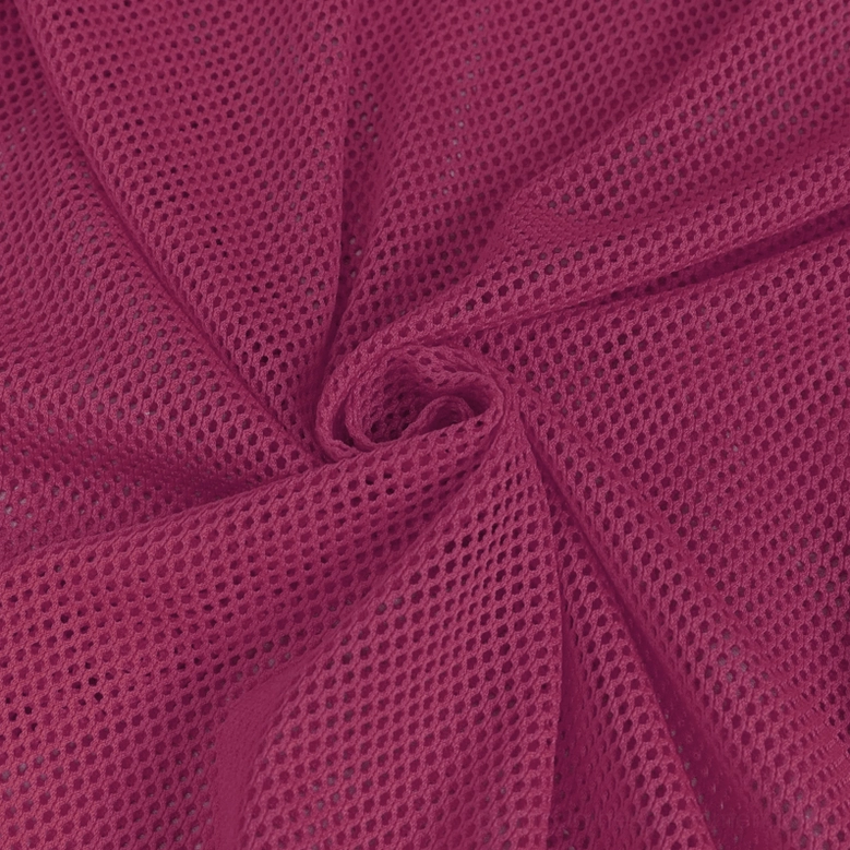Rose pink sheer mesh long sleeve top full fabric texture dense grid knit polyamide