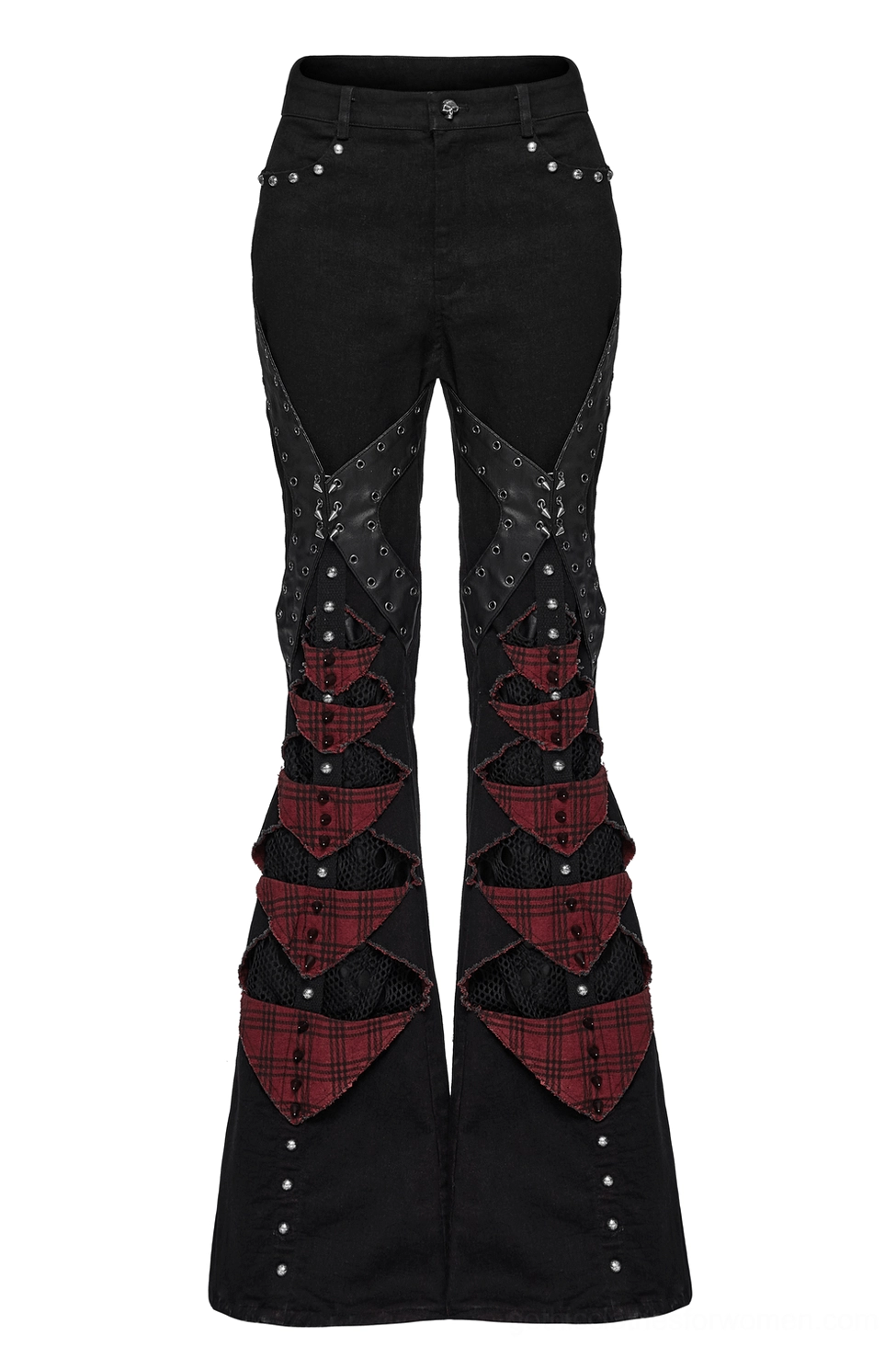 Black gothic flared pants back flat lay showing trouser pockets