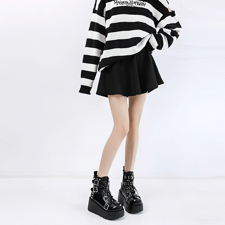 Gothic platform ankle boots for women wedge sole side profile