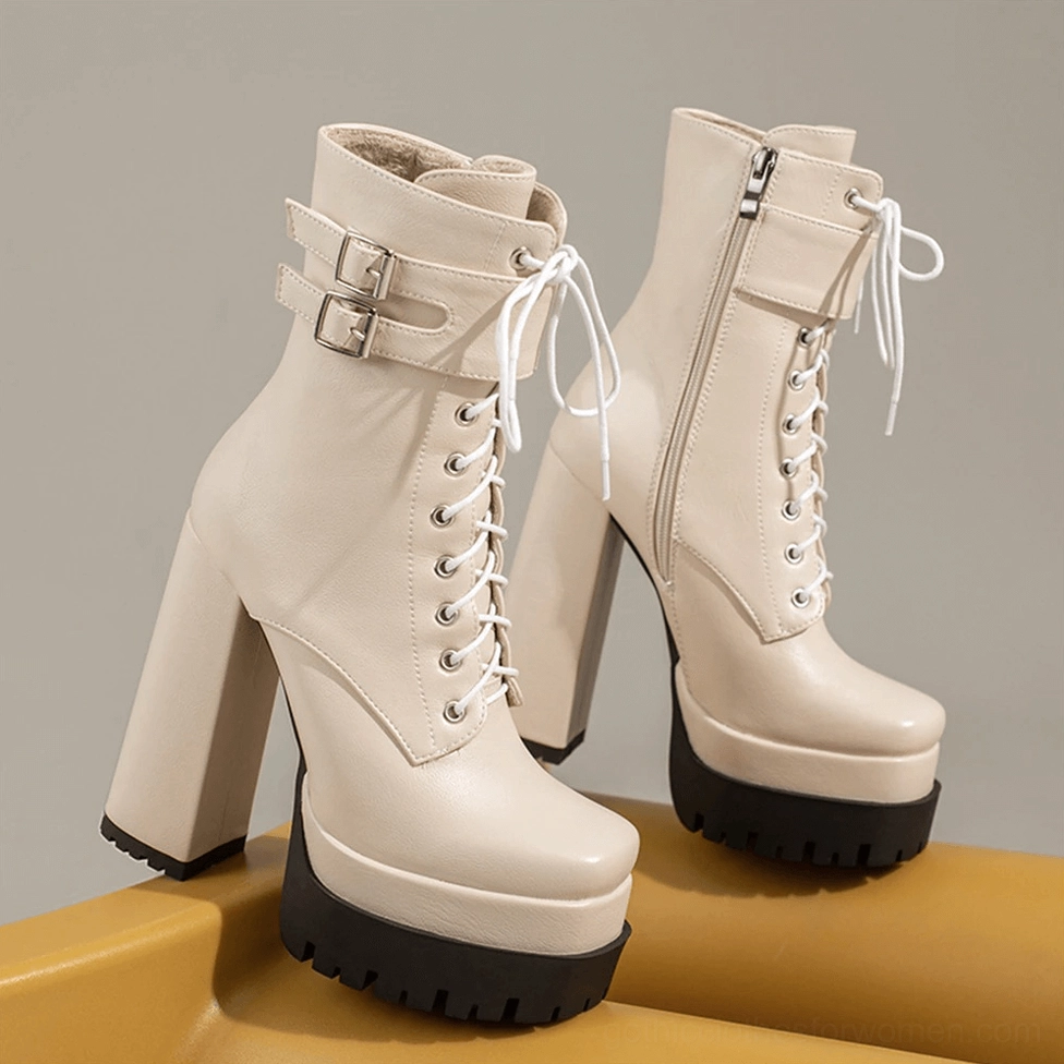 Gothic platform ankle boots comparison all sizes and colors featuring chunky heels and platforms