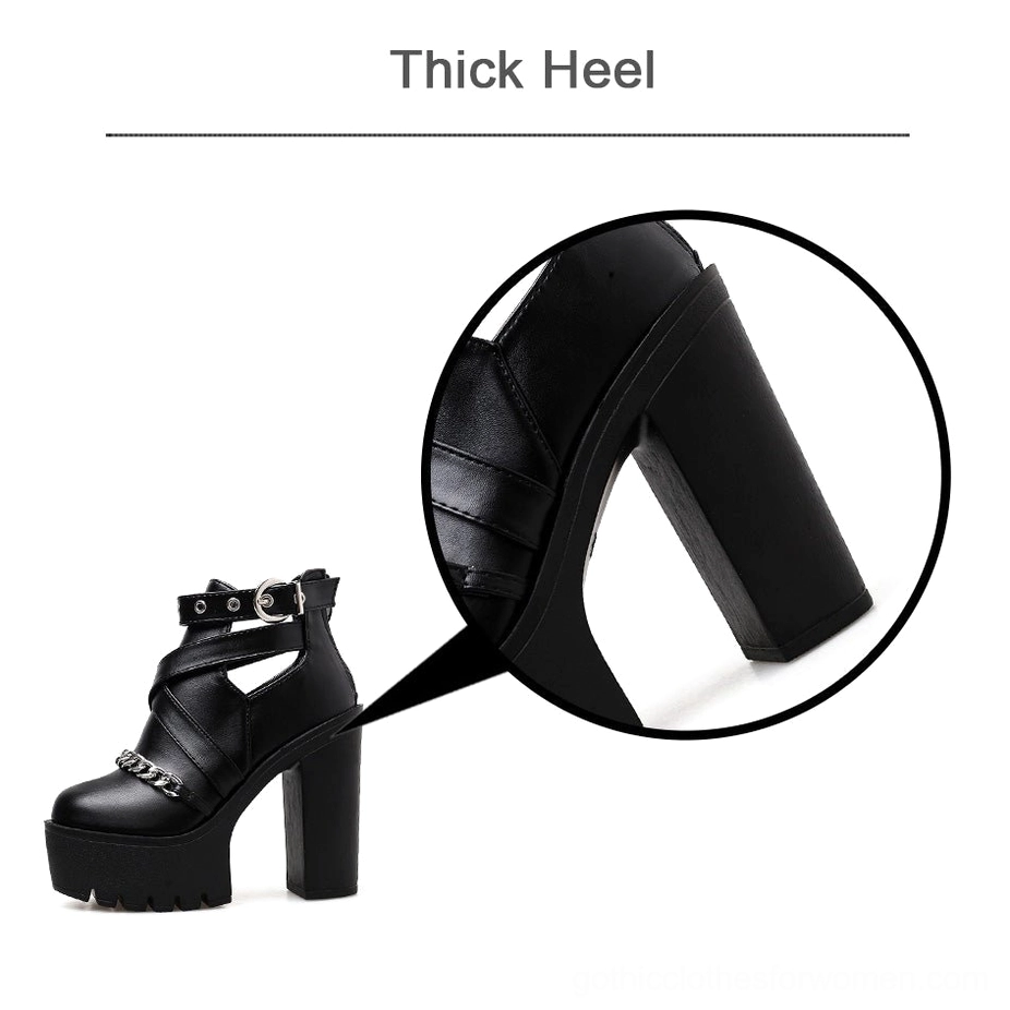 Extreme close-up of thick block heel showing anti-slip rubber construction and durability features