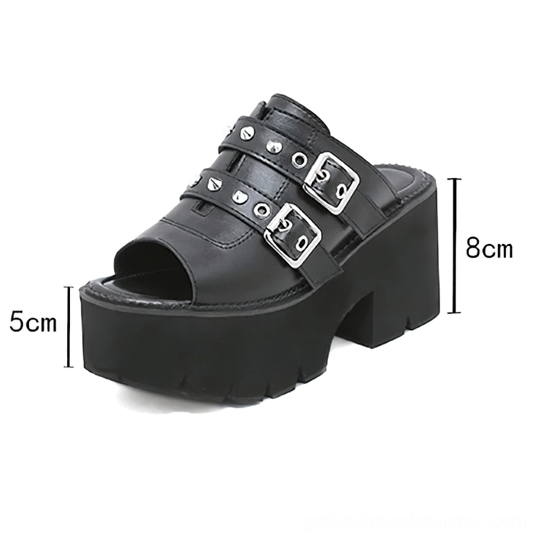 Gothic spike platform sandal side view heel height measurement 8cm total 5cm platform