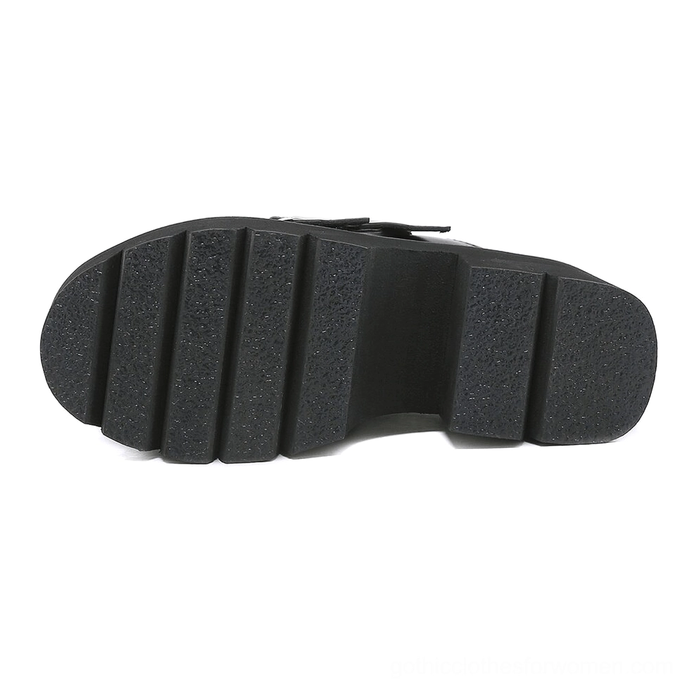 Gothic platform sandal outsole bottom view textured rubber anti-slip pattern