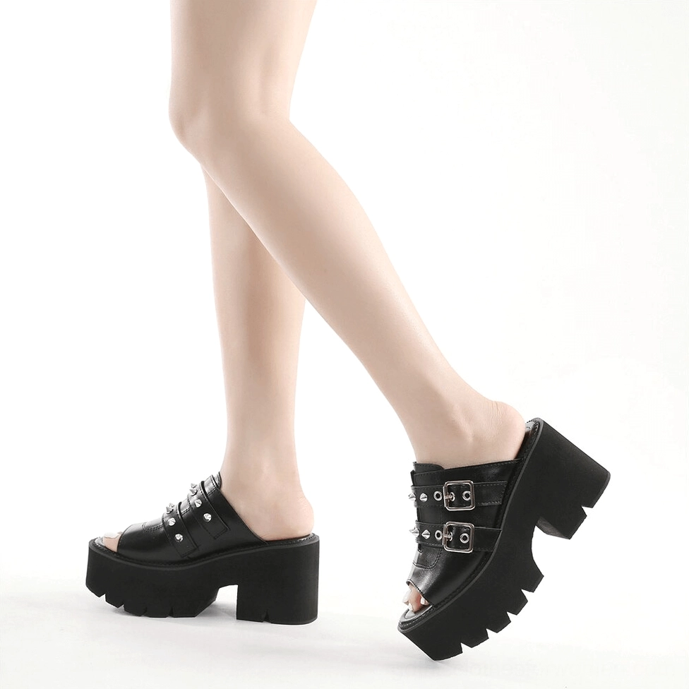Gothic platform sandal profile architectural chunky heel solid block design