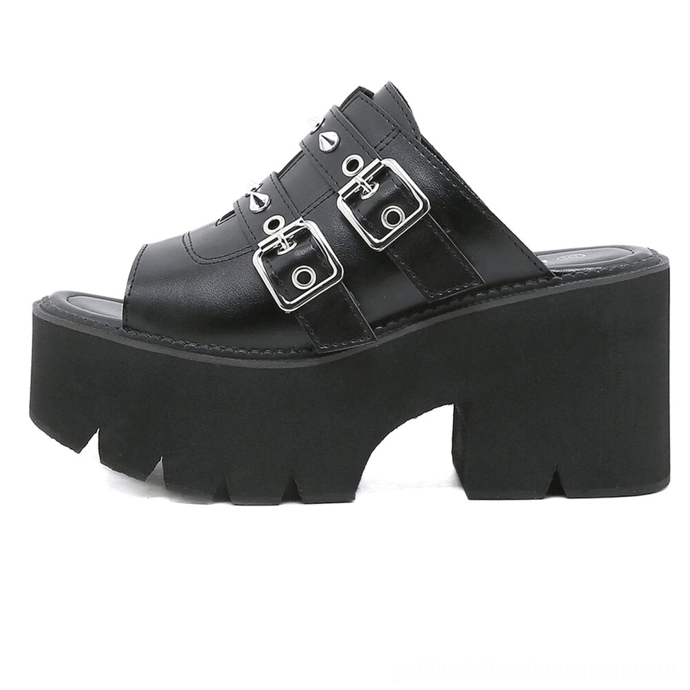 Gothic chunky platform mule sandal side lateral view textured rubber sole anti-slip