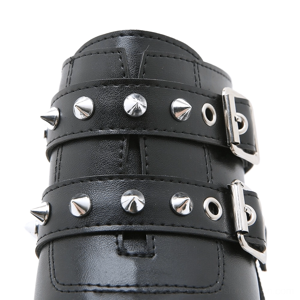 Gothic spike sandal strap detail silver metal studs perforated eyelets metal buckles