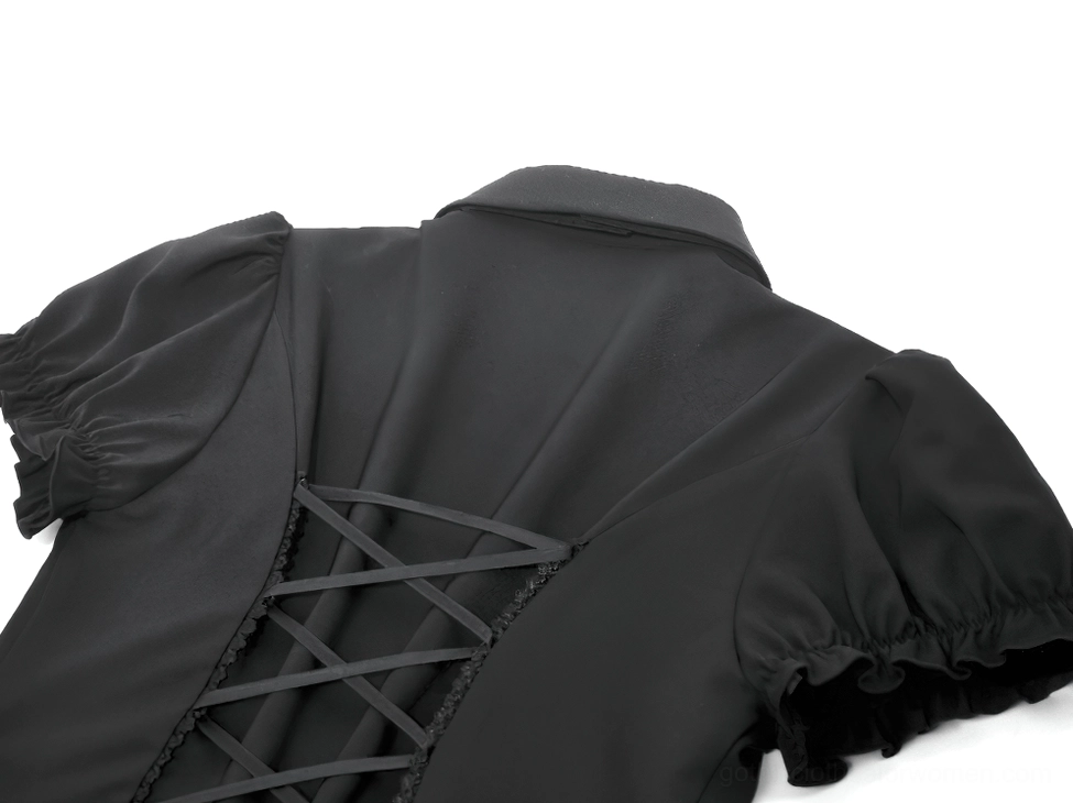 Gothic corset blouse sleeve construction and puff sleeve volume detail close-up