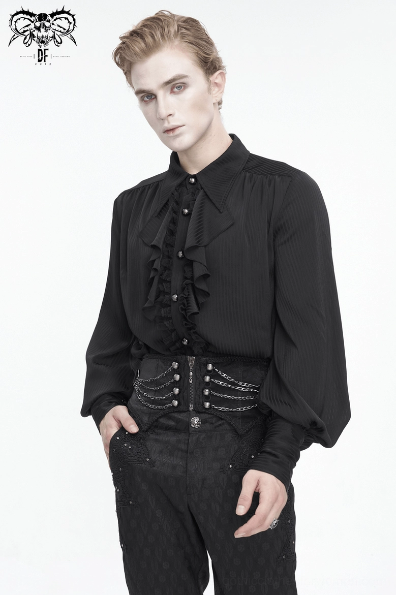 Men's gothic punk corset belt product overview showing complete front zipper system and multi-chain arrangement