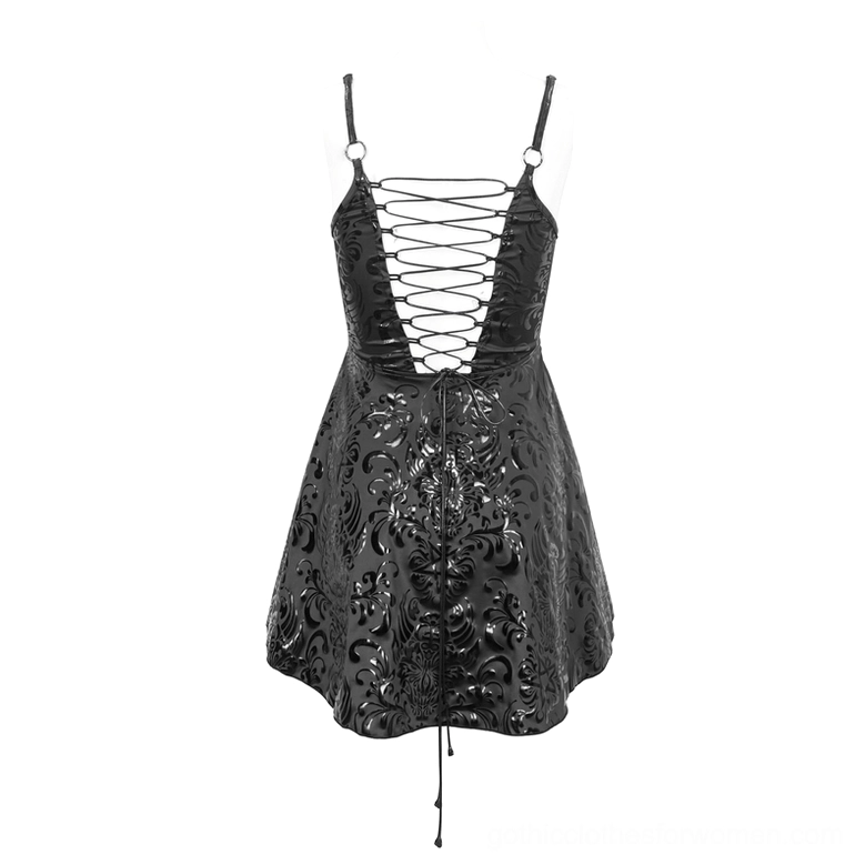 Gothic punk dress back mannequin adjustable lace-up drawstring detail embossed