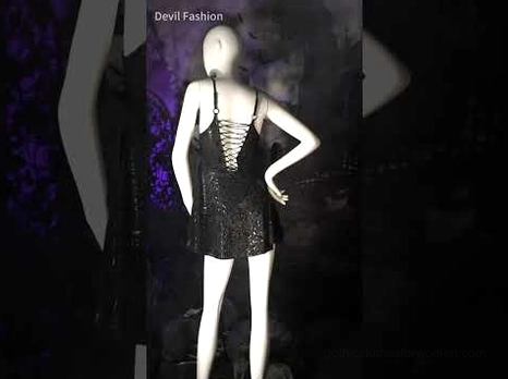 Gothic punk mini dress back view mannequin short embossed a-line skirt