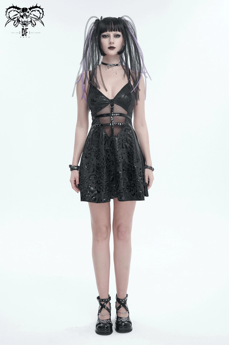Black gothic punk mini dress complete look full body styling cyberpunk aesthetic