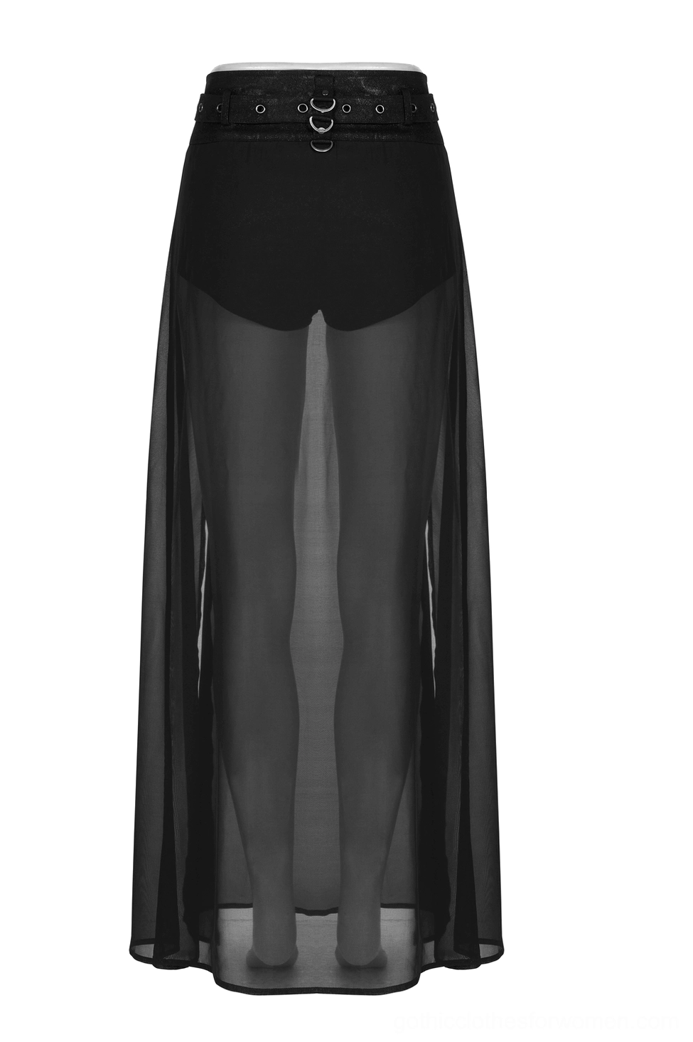 Minimalist black punk gothic skirt with simple waist buckle and built-in shorts