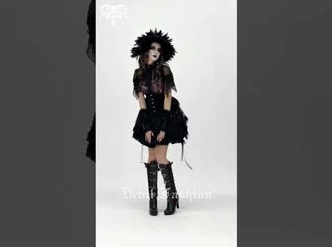 Gothic costume styling inspiration featuring purple tulle skirt coordinated with dark alternative fashion accessories and platform footwear for complete dark romantic ensemble