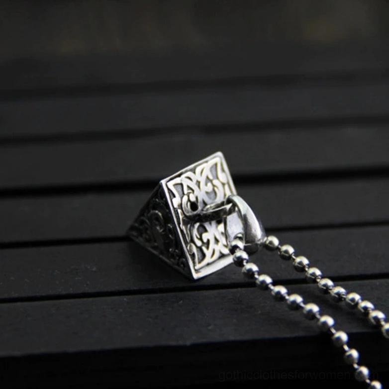 Vintage sterling silver pyramid pendant with embossed animals and occult symbolism, complete gothic necklace pendant for alternative fashion enthusiasts