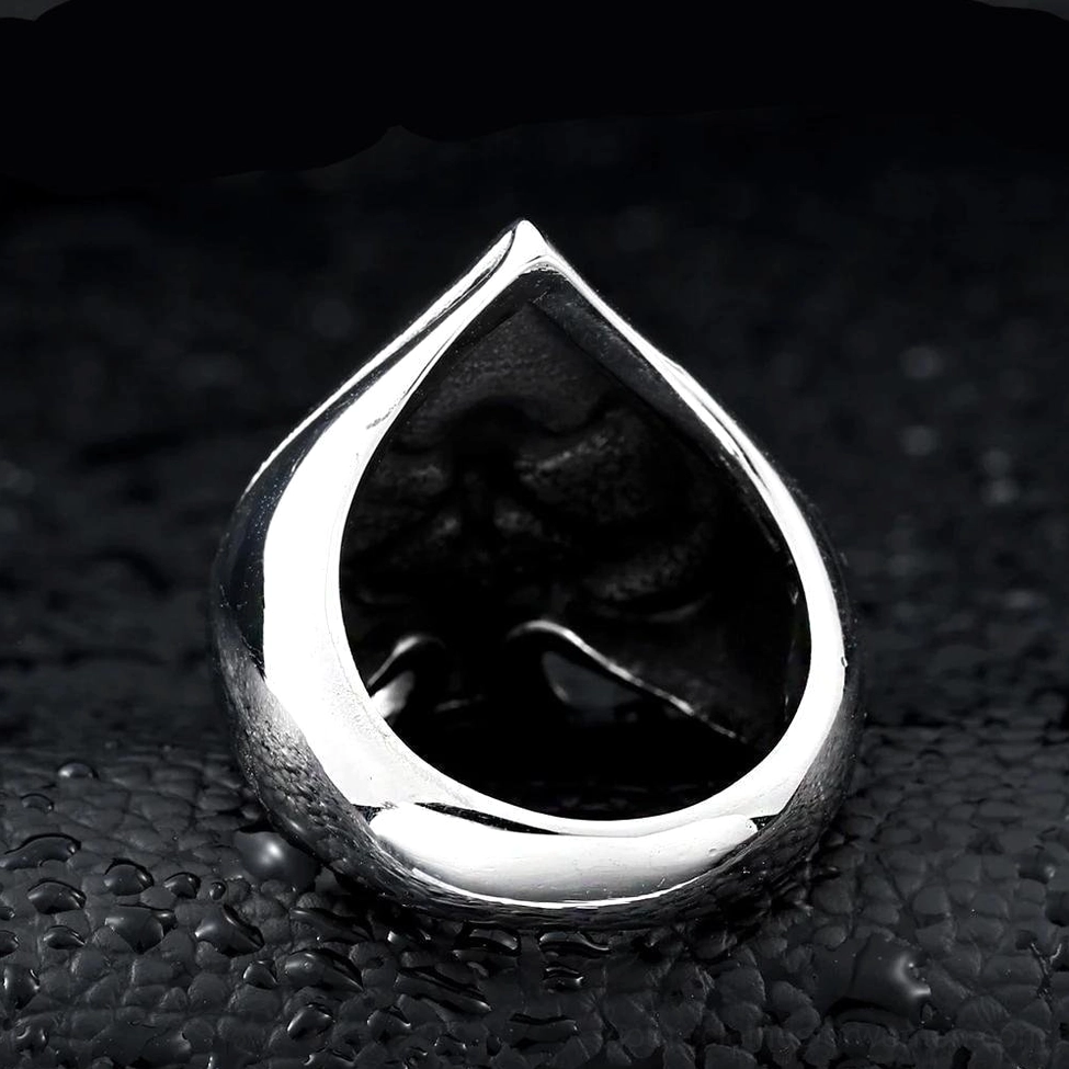 Stainless steel gothic ring inner band smooth polished silver finish back view