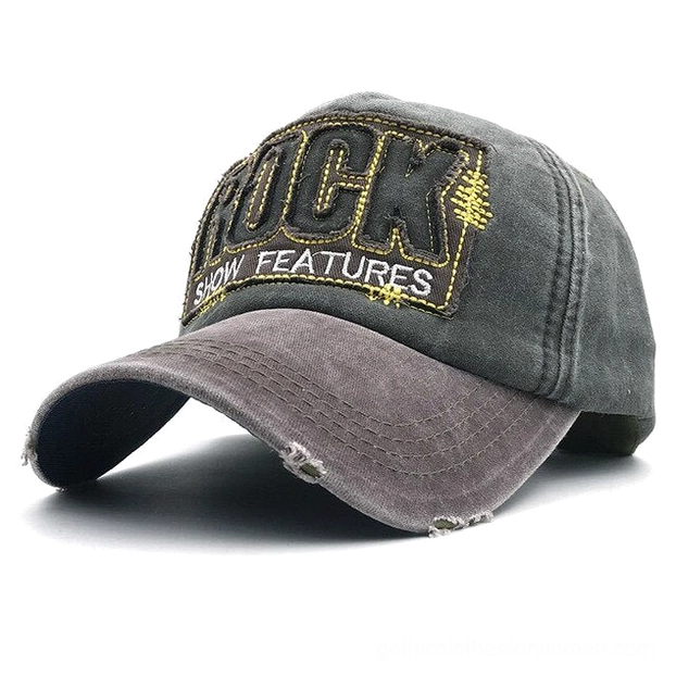 Dark grey yellow embroidered accents gothic rock baseball cap alternative style