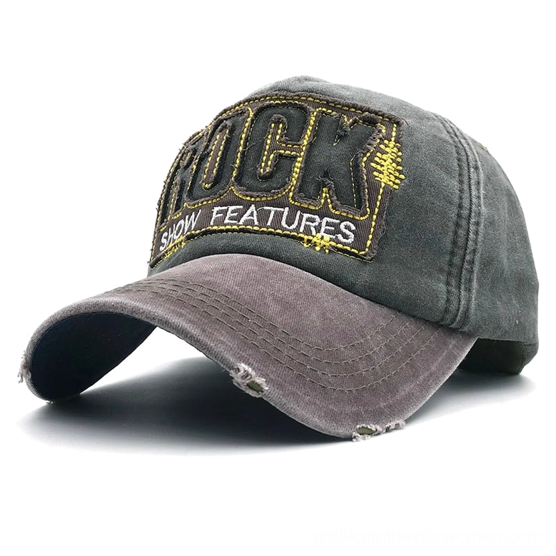 Dark grey yellow embroidered rock design cotton baseball cap gothic snapback