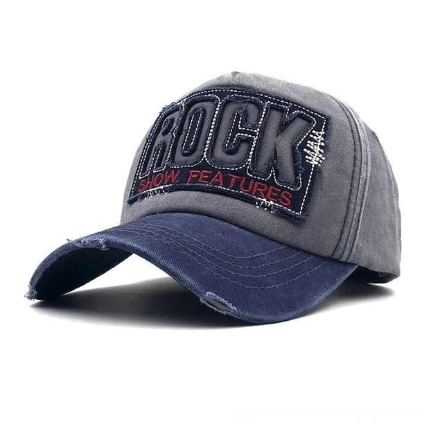 Grey navy rock show features patch embroidered gothic baseball cap snapback