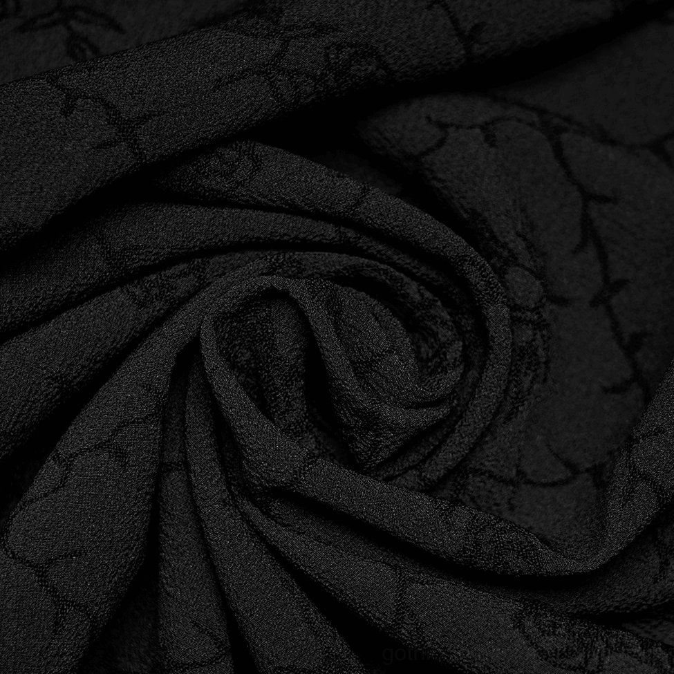 Victorian gothic rose-weave maxi gown detail shot - dramatic floor-length hem construction