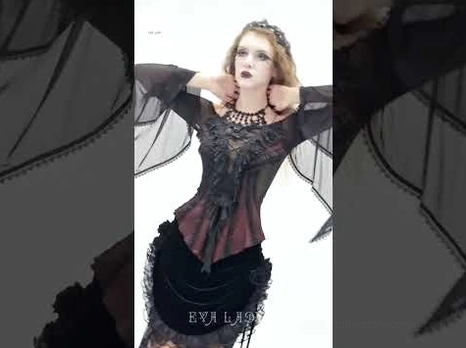 Gothic off-shoulder ruffle lace top promotional front view with sheer sleeves and ruffled bodice