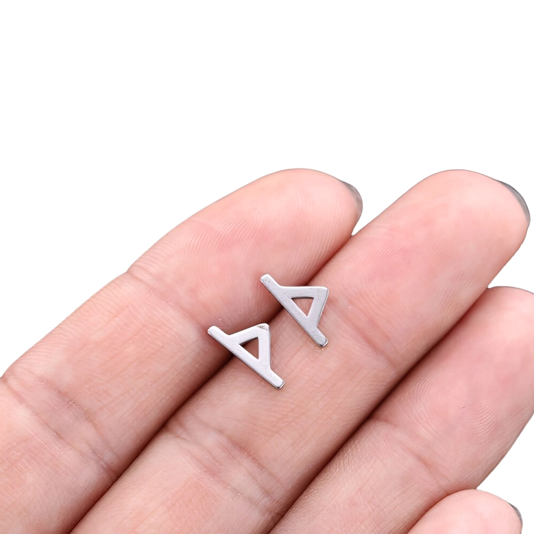 Gothic rune stud earring silver variant, minimalist stainless steel design with unique symbolic shape
