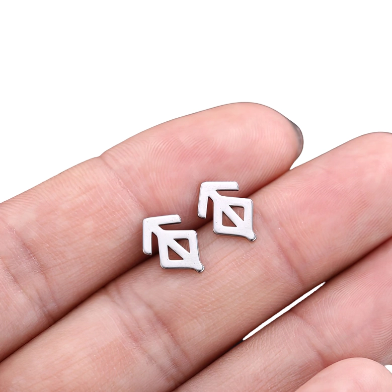 Gothic rune stud earring silver variant showcase, stainless steel design highlighting alternative aesthetic