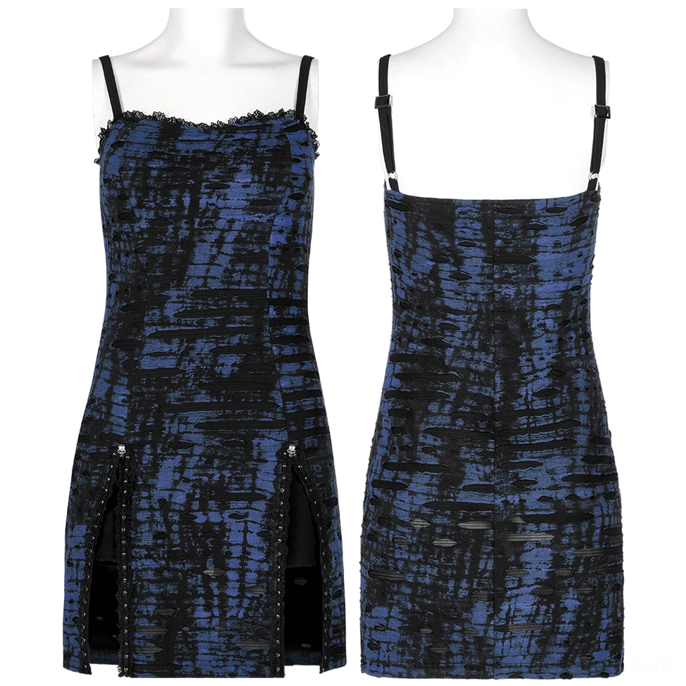 Gothic sequin mini dress flat lay product display showing front and back on mannequin with side zippers and lace hem
