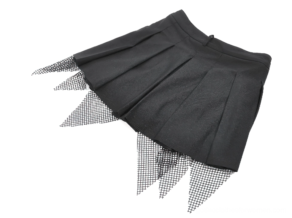 Black gothic shorts set with adjustable metal buckle straps and tailored black fabric, top-down view