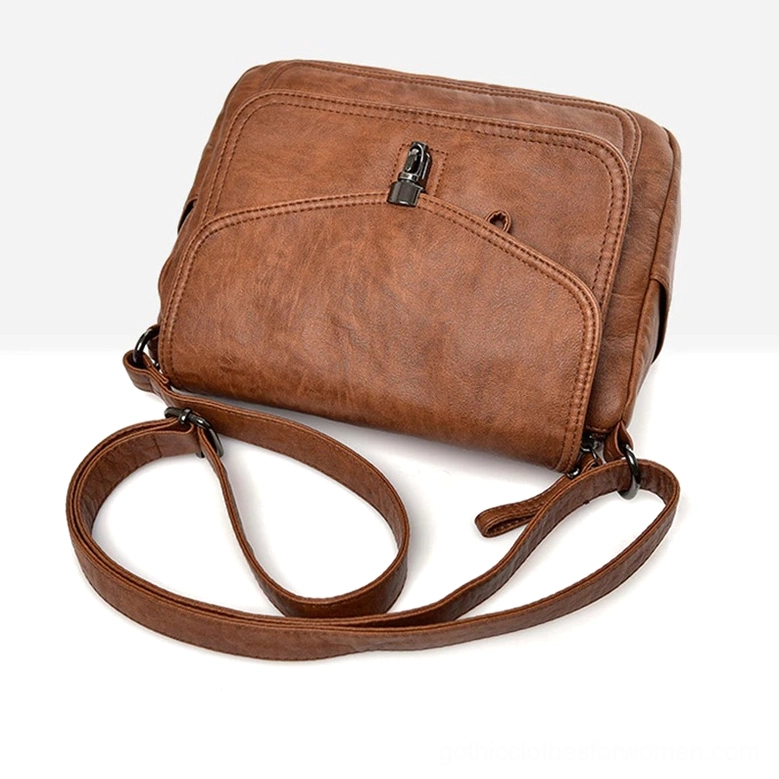 Gothic shoulder bag back view, soft leather flap handbag rear design