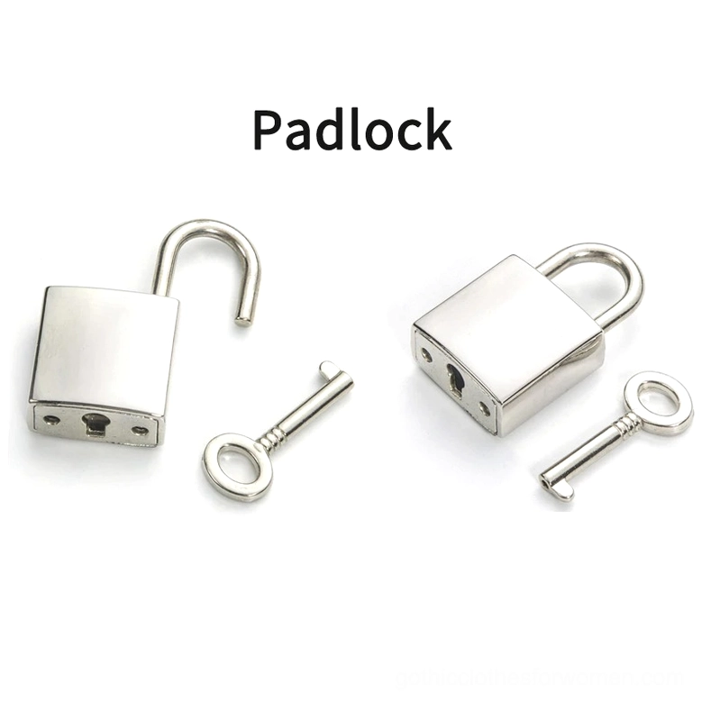 Silver padlock and matching key set for gothic lock choker necklace