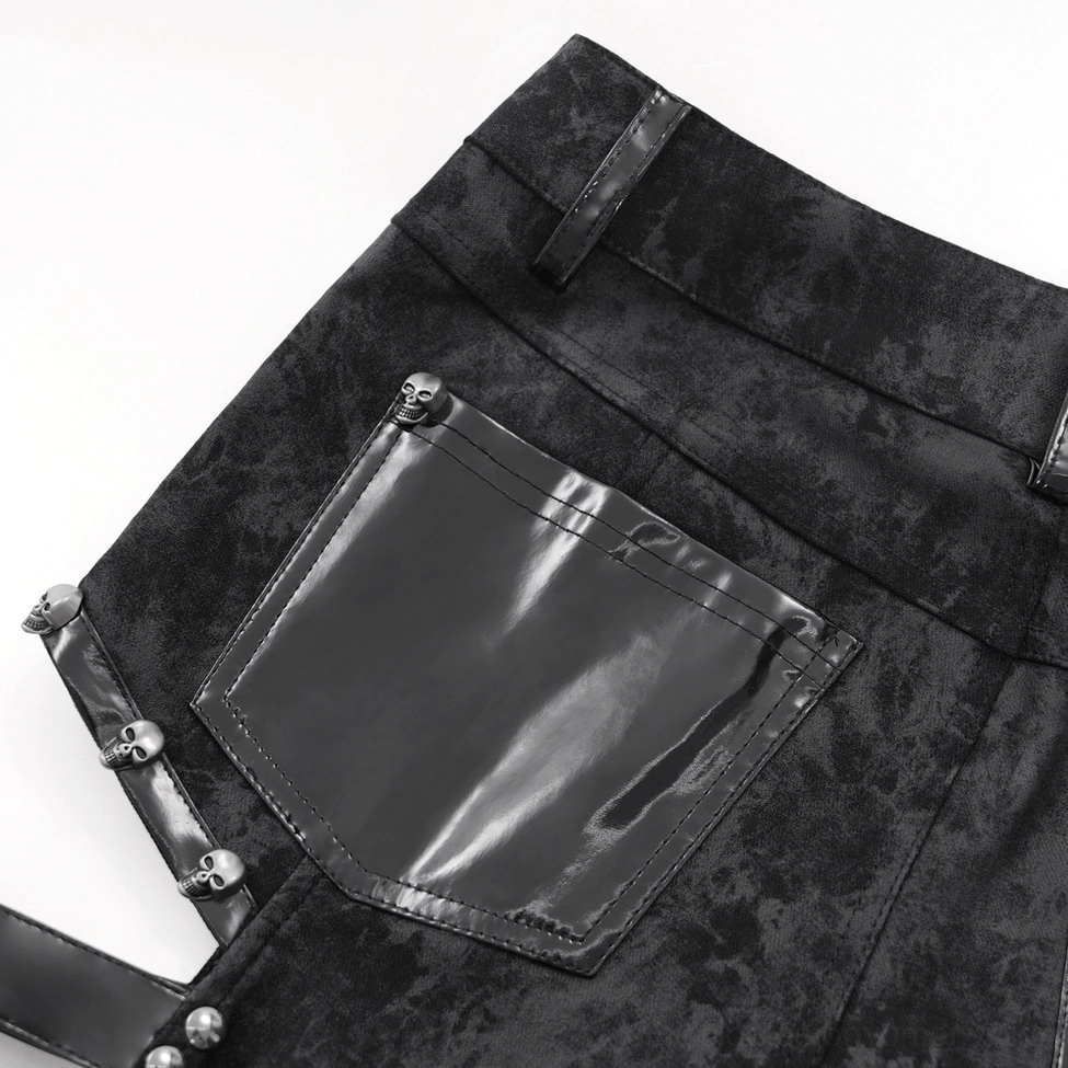 Gothic skinny pants full product view emphasizing buckle straps and high-waisted construction