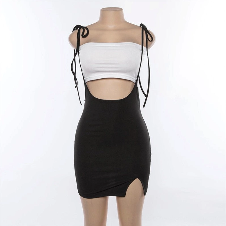 Gothic mini skirt and bandeau top set on dress form front view