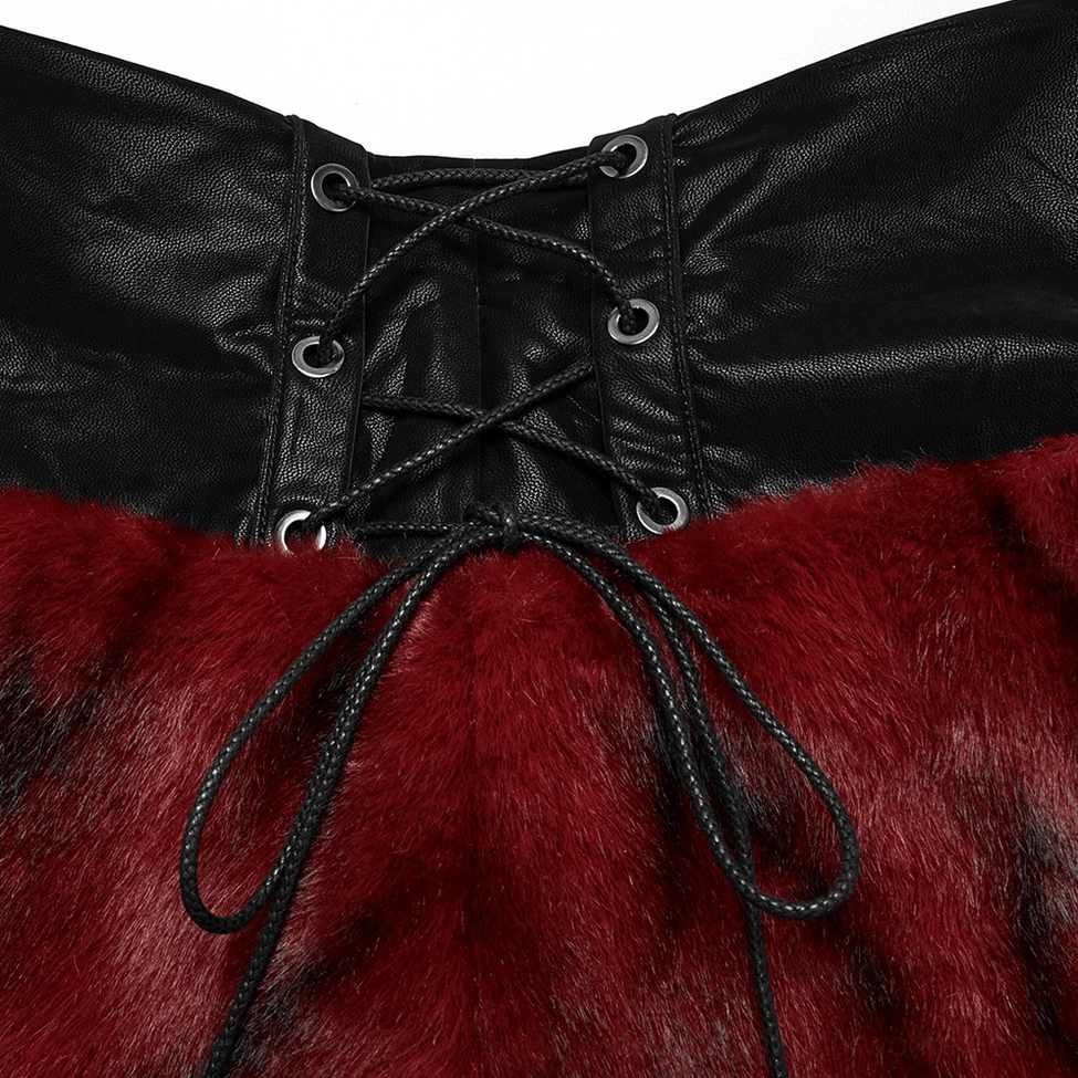 Close-up detail of gothic skirt lace-up waist showing eyelet hardware and adjustable drawstring ties