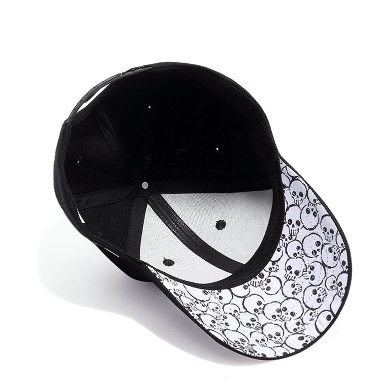 Interior skull pattern lining - gothic baseball cap inside view showing detailed skull-patterned brim