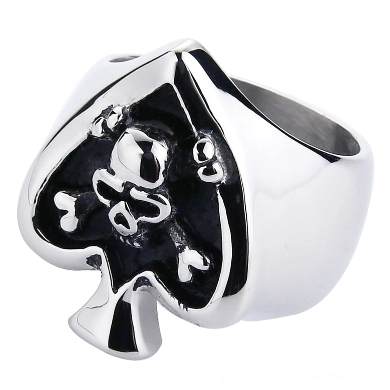 Stainless steel gothic skull ring wide smooth band polished silver right profile