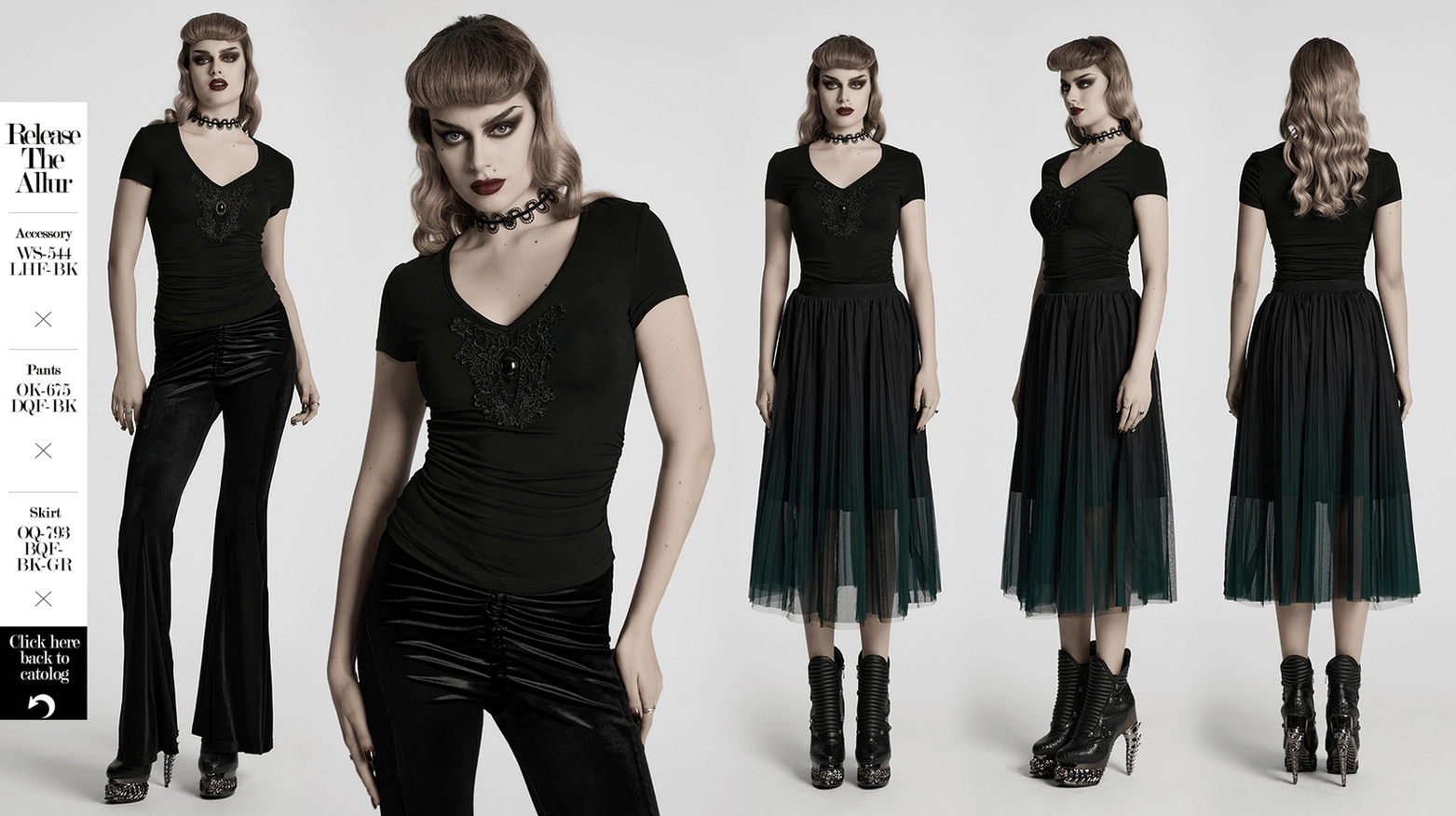 Black gothic skull lace V-neck t-shirt product full view showing design elements