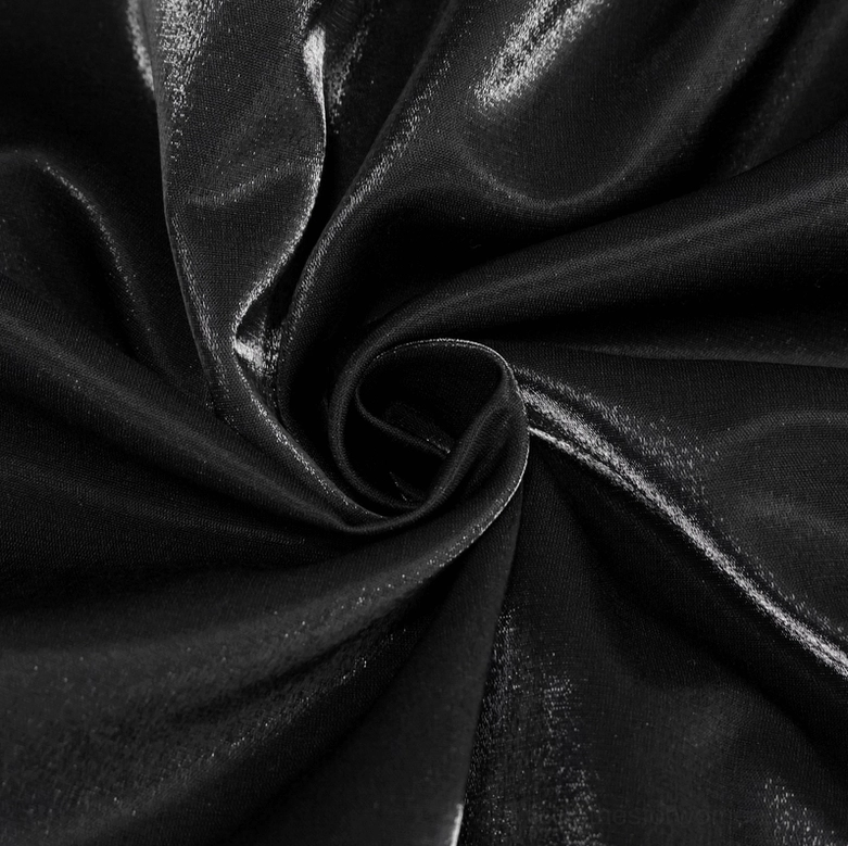 Close-up of black gothic slip dress showing premium cotton-rayon fabric blend and slim-fitting silhouette