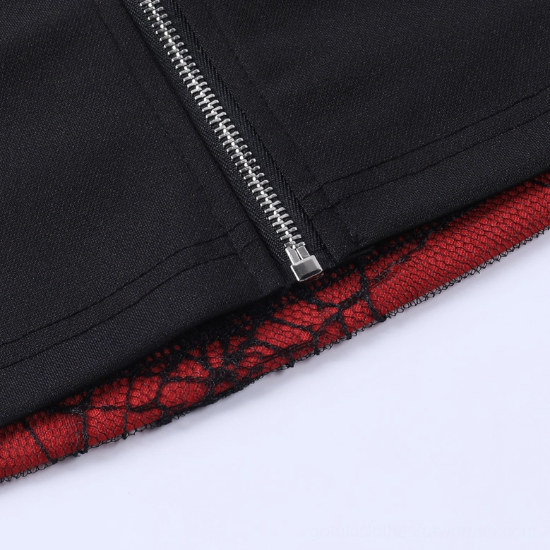 Gothic spider web patchwork crop top color comparison, showing red-black and white-black variants of sleeveless cami tank