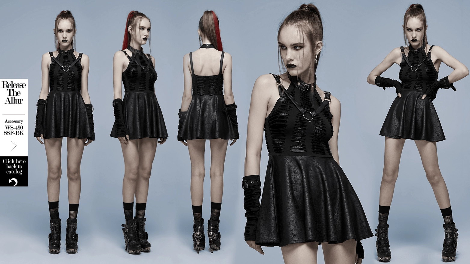 Black gothic spider web mini dress draped view highlighting fabric drape and cutout positioning
