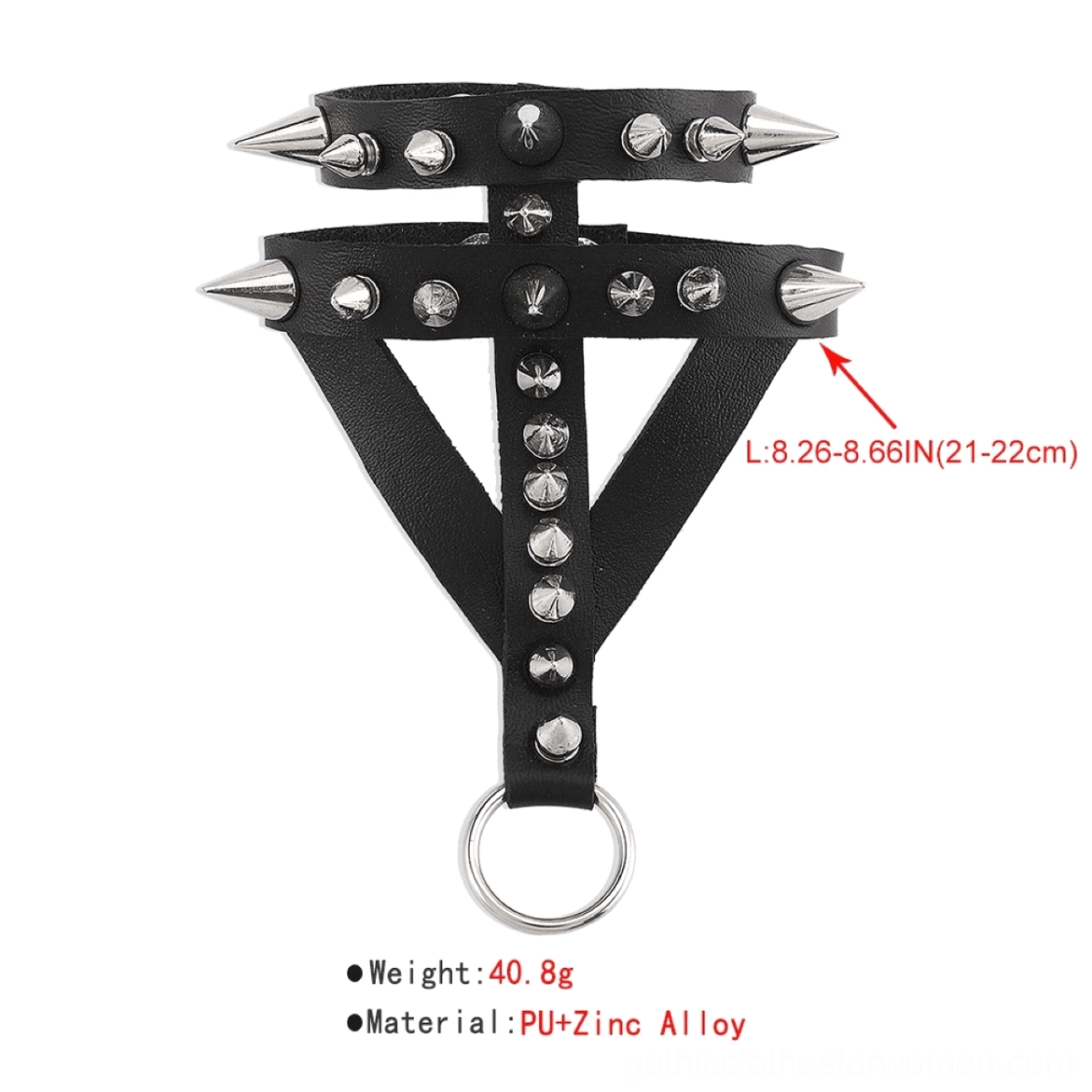 Black leather spike bracelet product specifications and materials information